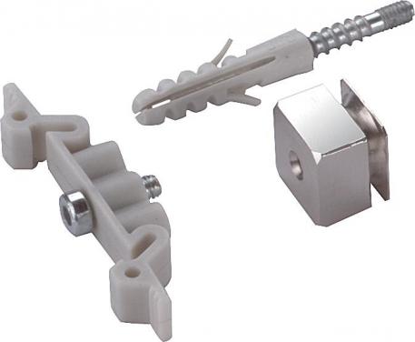Fastening set for DIN profile rail  For mounting: • Coax B-E2/... • Coax N-E5/... • RJ 11-Tele/4... • RJ 45 S-...