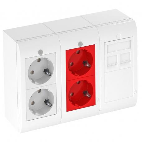 Complete unit, triple, 2x 2 protective contact sockets with control light, 1x data technology support