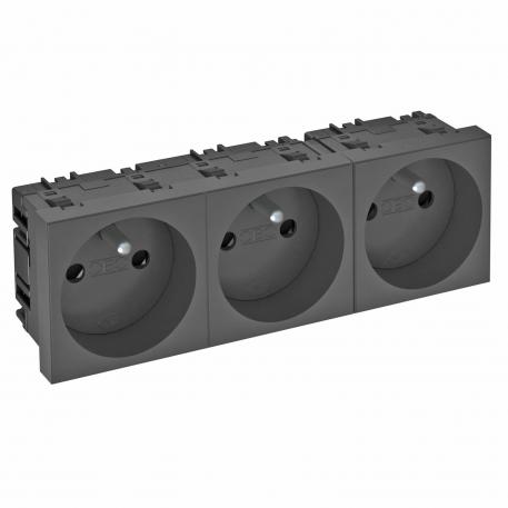 0° socket, with earthing pin, triple 3 | Triple 0° | Black-grey; RAL 7021