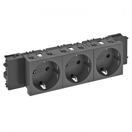 Socket 0°, Connect 45, protective contact, triple 3 | triple 0° | Black-grey; RAL 7021
