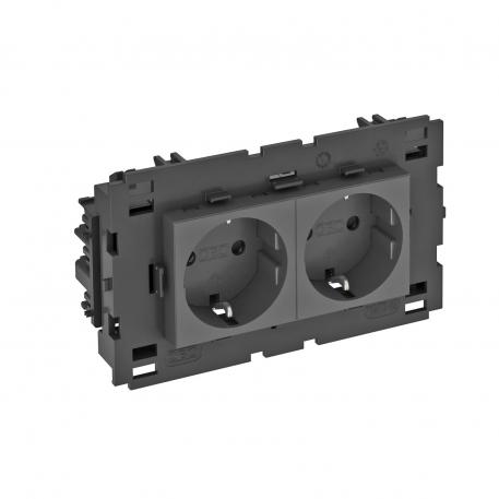 Socket 0°, Connect 80, protective contact, double 2 | double 0° | Black-grey; RAL 7021