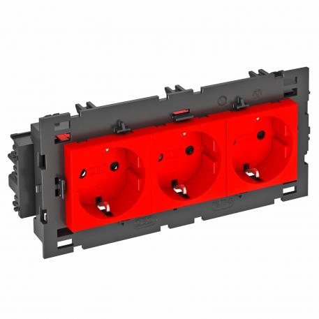 Socket 0°, Connect 80, protective contact, triple 3 | triple 0° | Signal red; RAL 3001