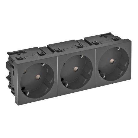 Socket 33°, Connect 45, protective contact, triple 3 | triple 33° | Black-grey; RAL 7021