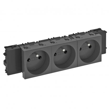 0° socket, Connect 45, with earthing pin, triple 3 | Triple 0° | Black-grey; RAL 7021