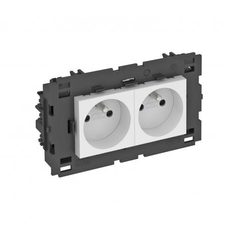 0° socket, Connect 80, with earthing pin, double 2 | Double 0° | Pure white; RAL 9010