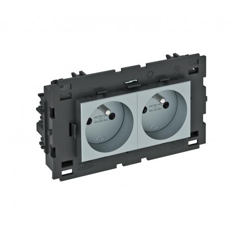 0° socket, Connect 80, with earthing pin, double 2 | Double 0° | Aluminium painted
